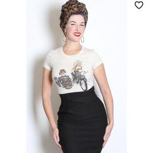 Mischief Made Pin Up Biker Girl with Dog in Side Car Retro Baby Doll Tee